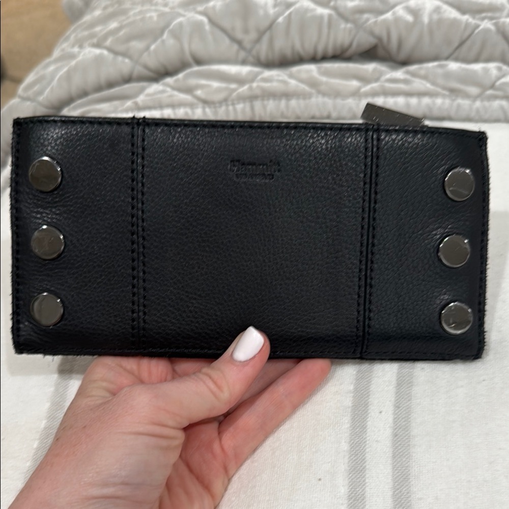 Black Leather Wallet with Silver Accents